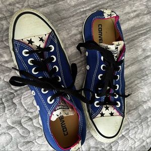 Custom blue & print converse all star, size 8